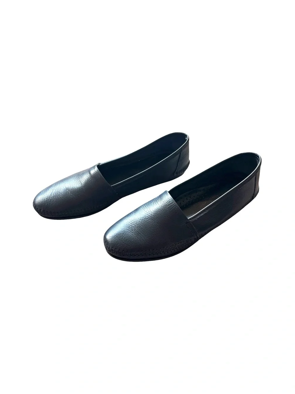 Minnetonka Slip On Moccasin Loafers Women 9 Navy Pebbled Leather Comfort Shoes